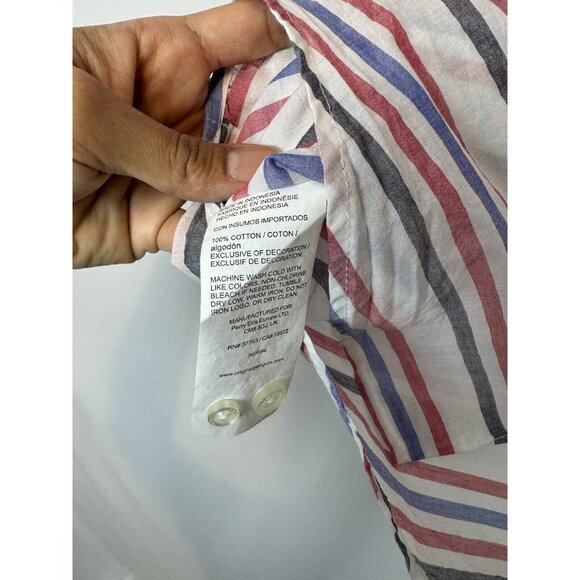 Original Penguin 100% Cotton Mens Striped Red White and Lightweight Shirt Large - Picture 6 of 7